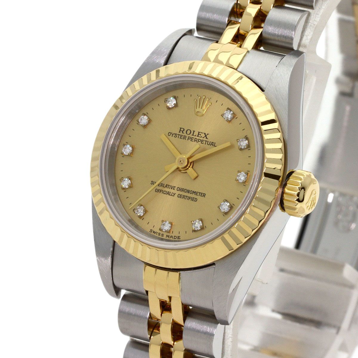 Rolex Oyster Perpetual Diamond Watch SS Yellow Gold 18k — view 3