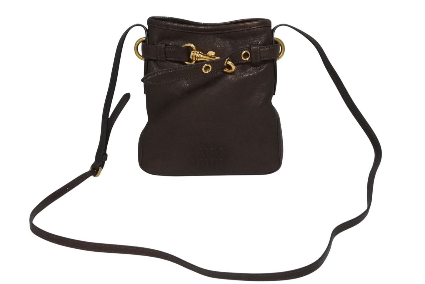 Miu Miu Nappa Leather Pouch Shoulder Bag Brown Gold