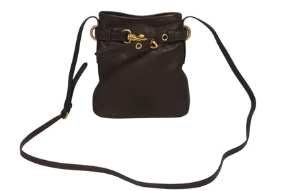 Miu Miu Nappa Leather Pouch Shoulder Bag Brown Gold