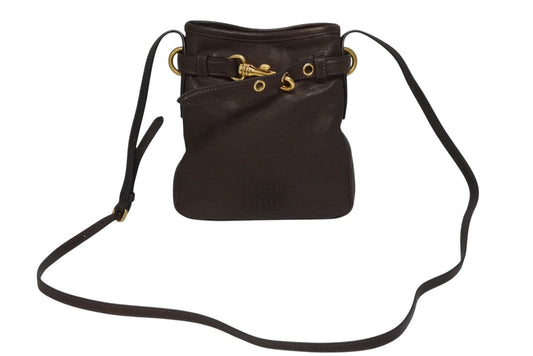 Miu Miu Nappa Leather Pouch Shoulder Bag Brown Gold