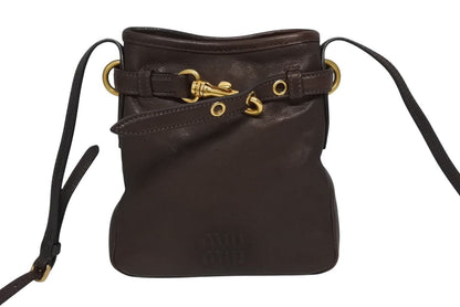 Miu Miu Nappa Leather Pouch Shoulder Bag Brown Gold — view 2