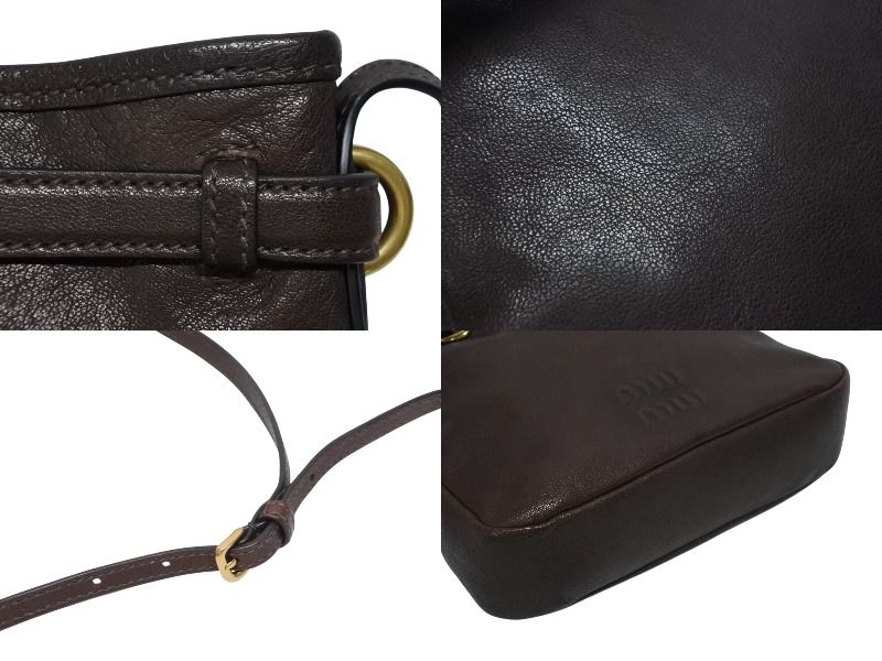 Miu Miu Nappa Leather Pouch Shoulder Bag Brown Gold — view 7