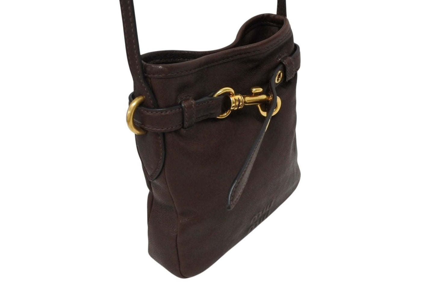 Miu Miu Nappa Leather Pouch Shoulder Bag Brown Gold — view 4