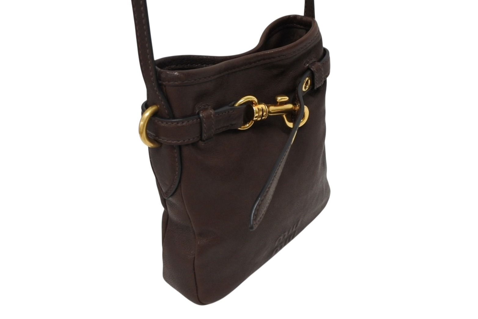Miu Miu Nappa Leather Pouch Shoulder Bag Brown Gold — view 4