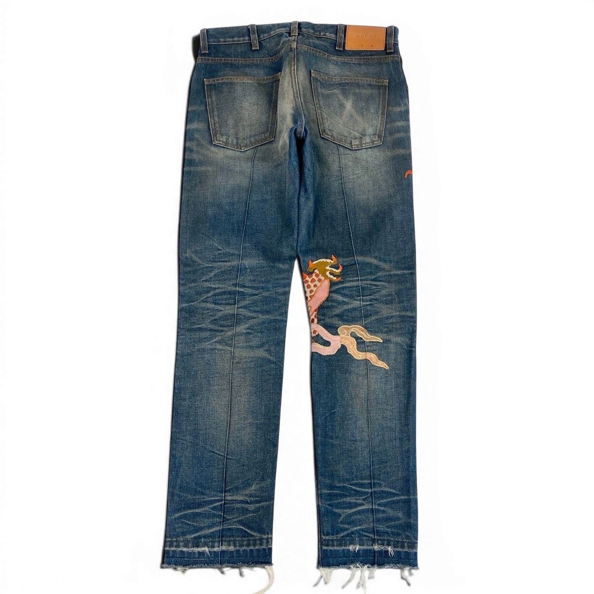 Gucci Dragon Flour Embroidery Vintage Wash Denim Pants Embroidered Jeans 30 — view 3