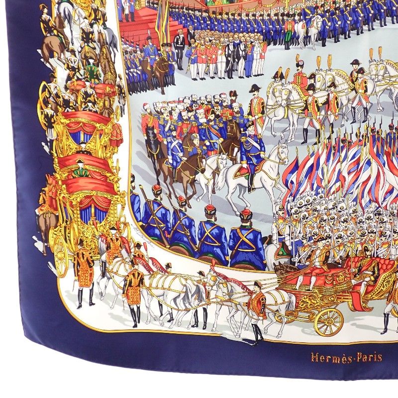 Hermes Carre 90 Grand Cortege A' Moscou Moscow March Scarf Silk Navy Multicolor — view 4