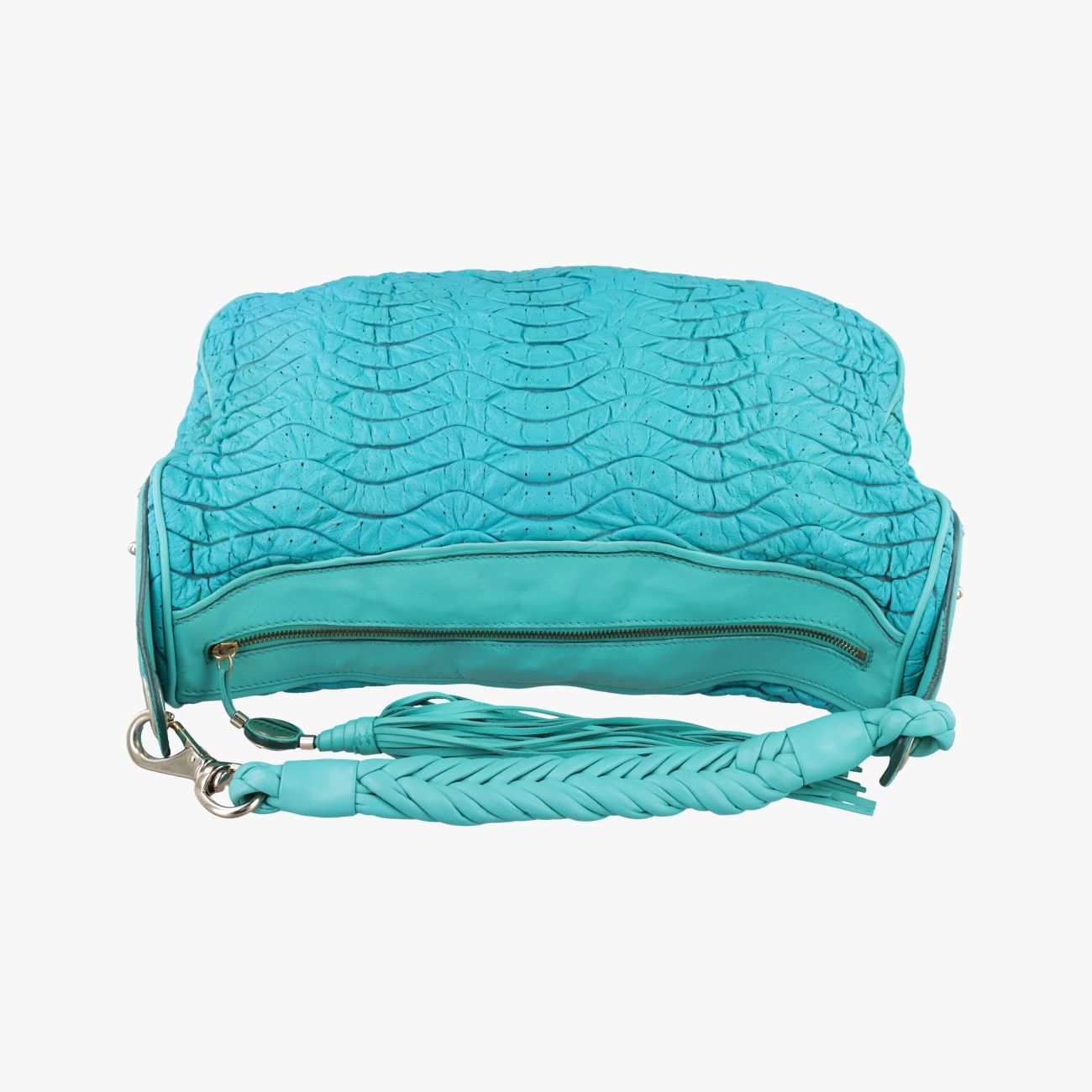 Versace Wave Shirred Hobo Blue Lambskin — view 8