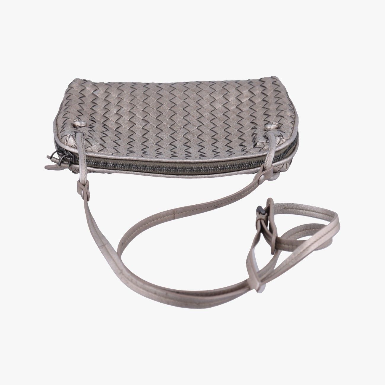 Bottega Veneta Nodini Intrecciato Silver Gray Lambskin Messenger — view 8