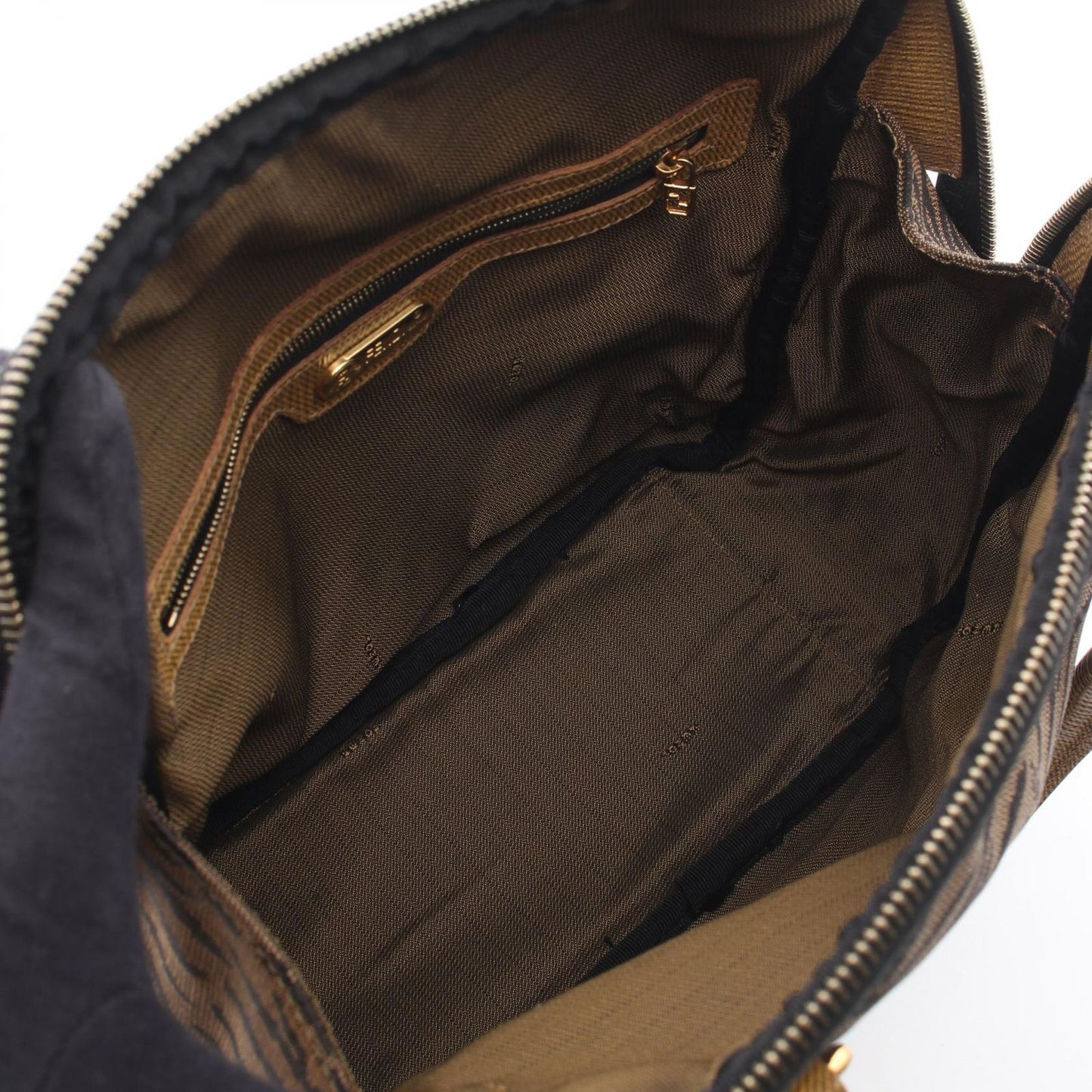 Fendi Tote Zebra 2-Way Brown Yellow Canvas Leather Handbag — view 3