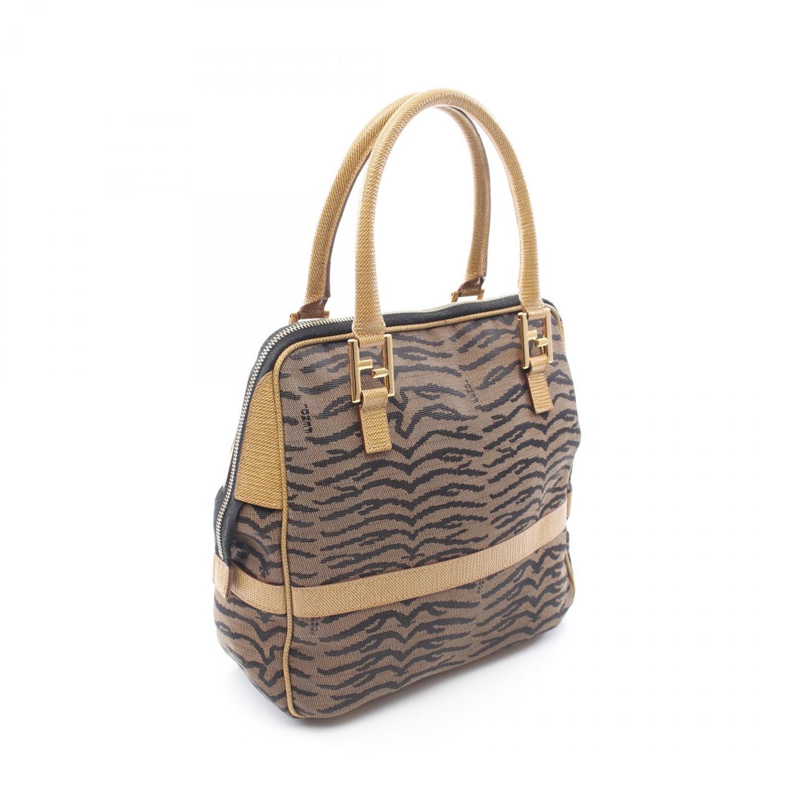 Fendi Tote Zebra 2-Way Brown Yellow Canvas Leather Handbag — view 2