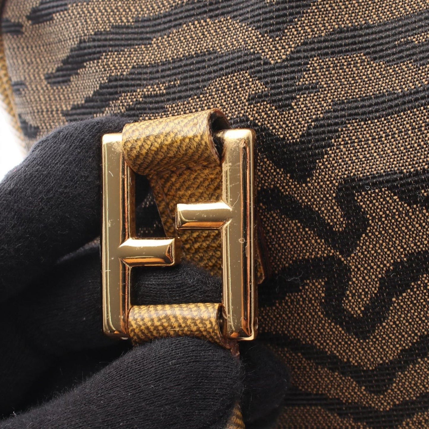Fendi Tote Zebra 2-Way Brown Yellow Canvas Leather Handbag — view 8
