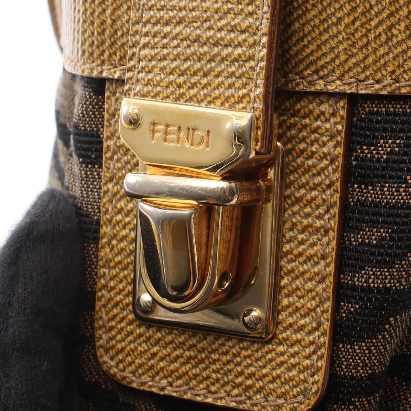 Fendi Tote Zebra 2-Way Brown Yellow Canvas Leather Handbag — view 9