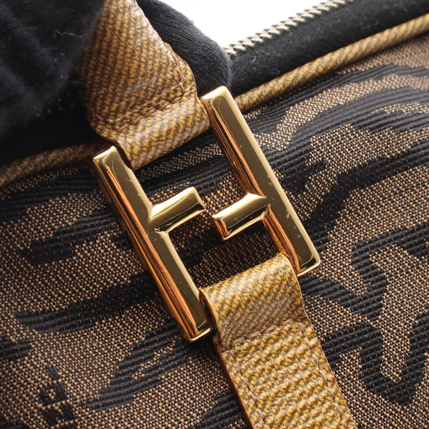 Fendi Tote Zebra 2-Way Brown Yellow Canvas Leather Handbag — view 7