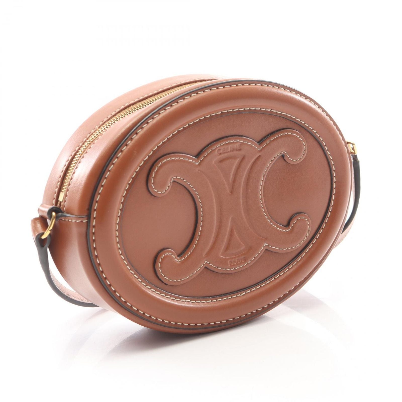 Celine Shoulder Bag Triomphe Oval Purse Cuile Brown Leather — view 2