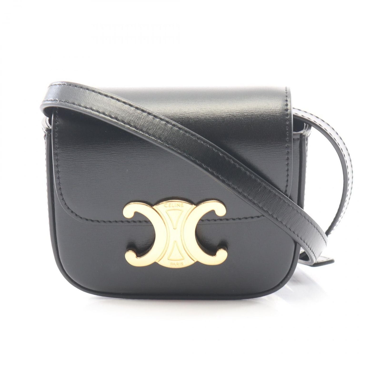 Celine Shoulder Bag Mini Claude Triomphe Black Leather