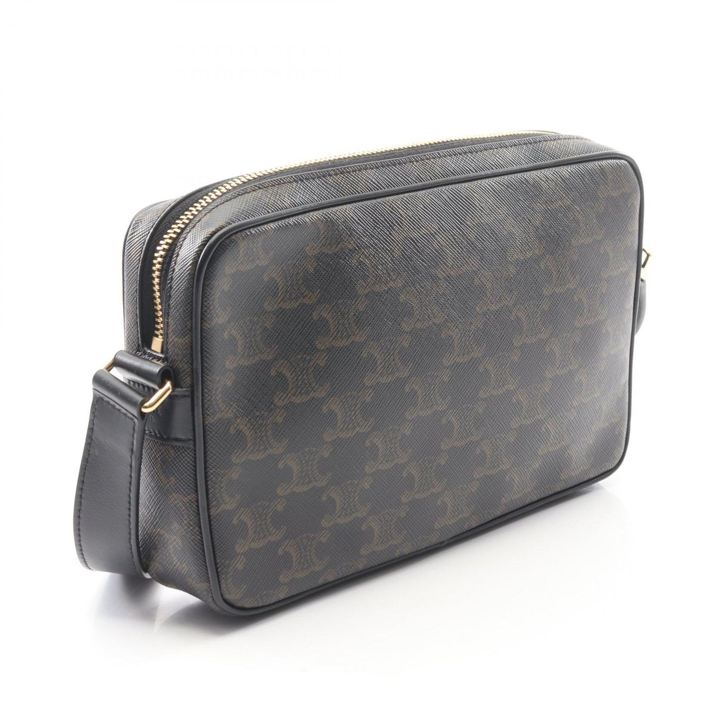 Celine Shoulder Bag Triomphe Black Canvas Leather — view 2
