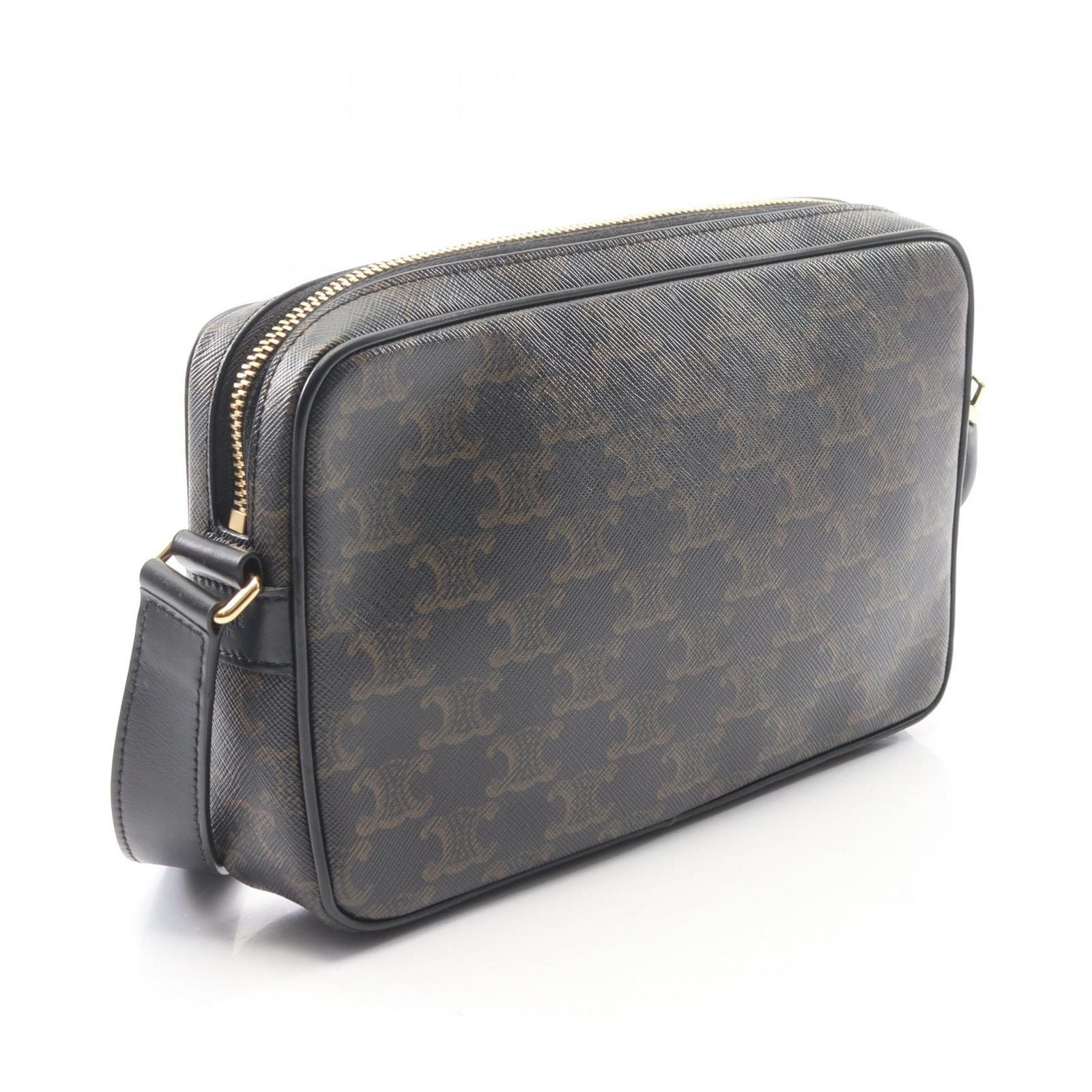 Celine Shoulder Bag Triomphe Black Canvas Leather — view 2