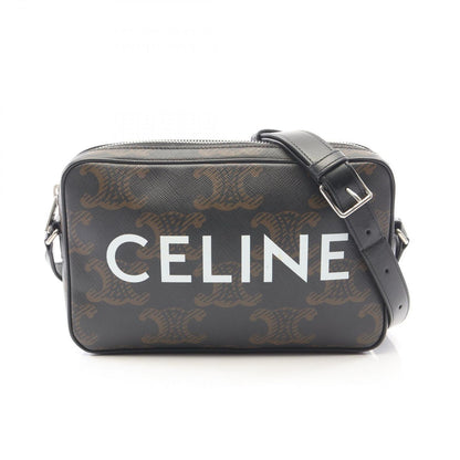 Celine Shoulder Bag Triomphe Black Canvas Leather