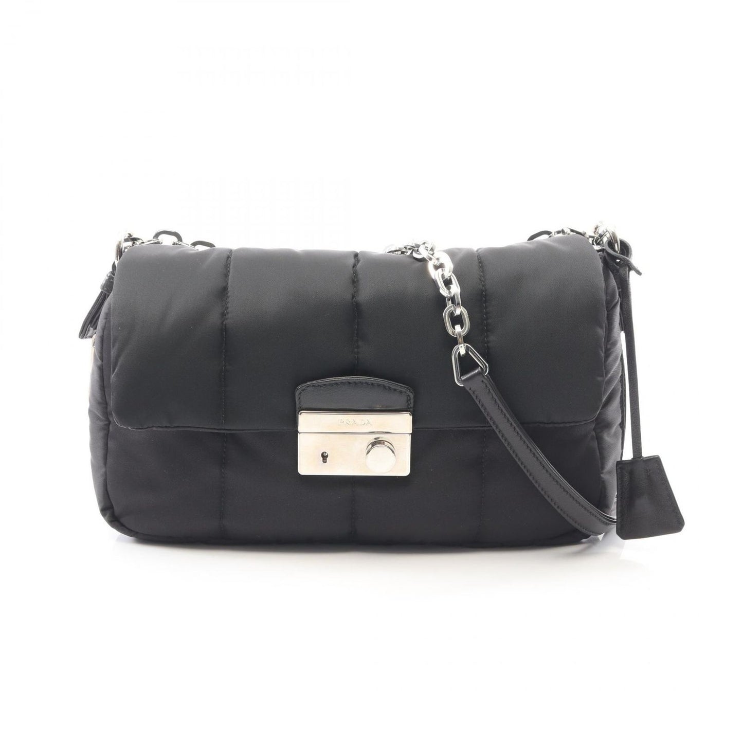 Prada Shoulder Bag Tessuto Bomber Black Nylon Leather Chain