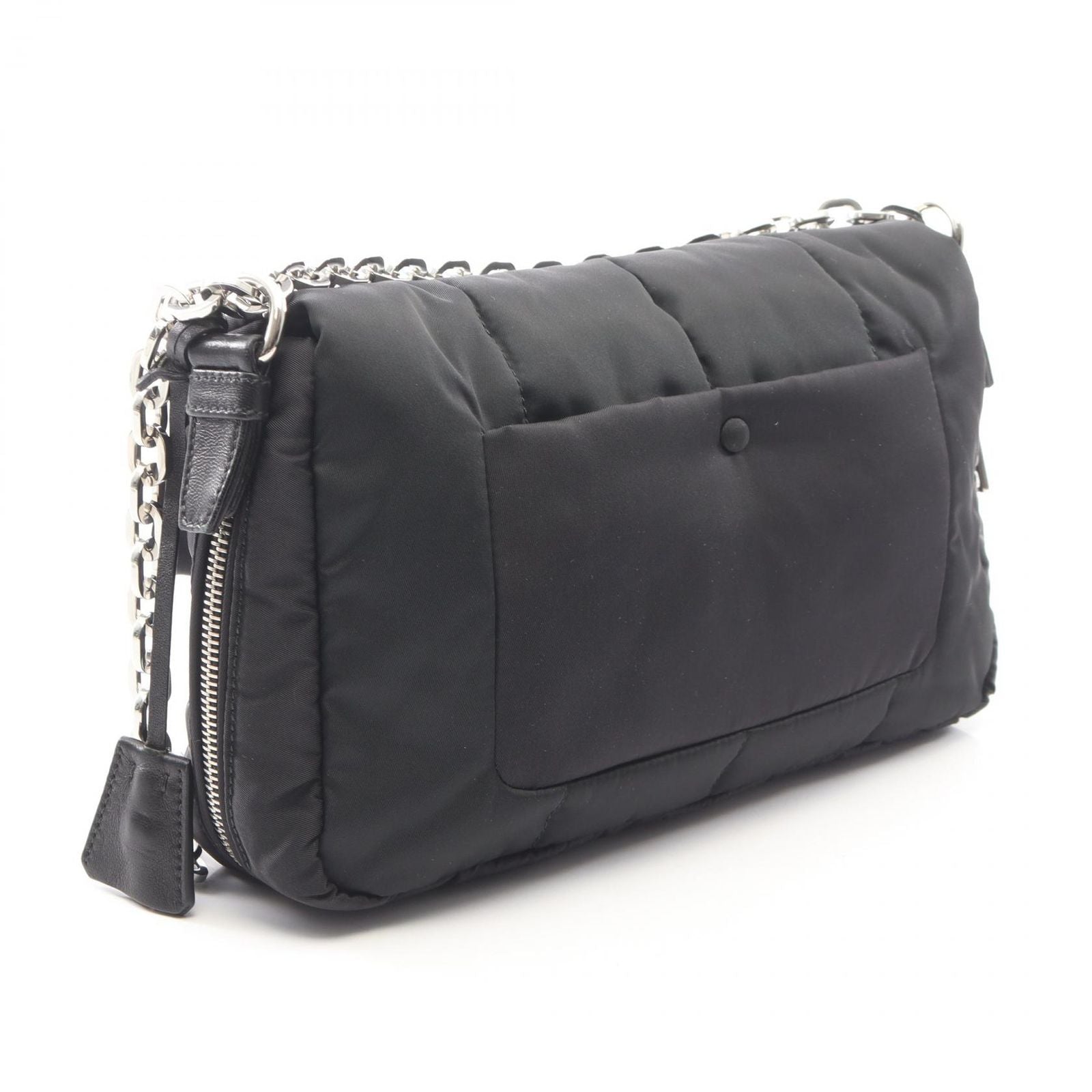 Prada Shoulder Bag Tessuto Bomber Black Nylon Leather Chain — view 2