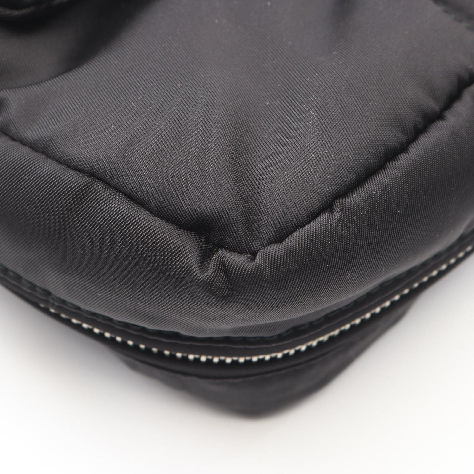 Prada Shoulder Bag Tessuto Bomber Black Nylon Leather Chain — view 5