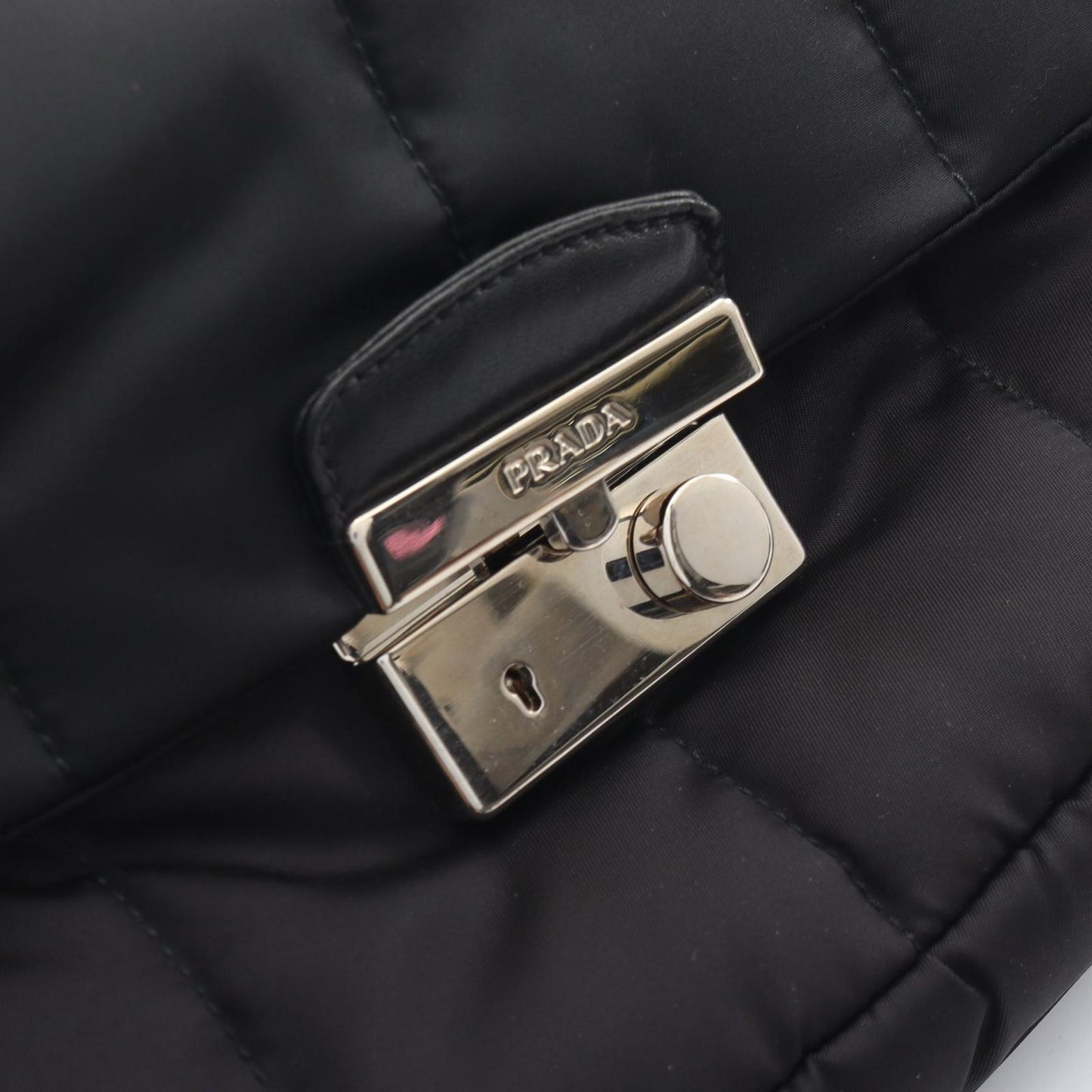 Prada Shoulder Bag Tessuto Bomber Black Nylon Leather Chain — view 8