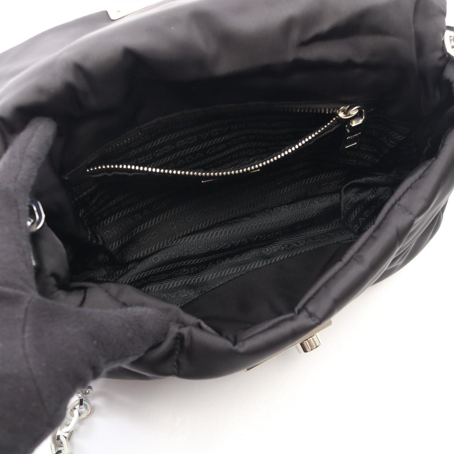 Prada Shoulder Bag Tessuto Bomber Black Nylon Leather Chain — view 3