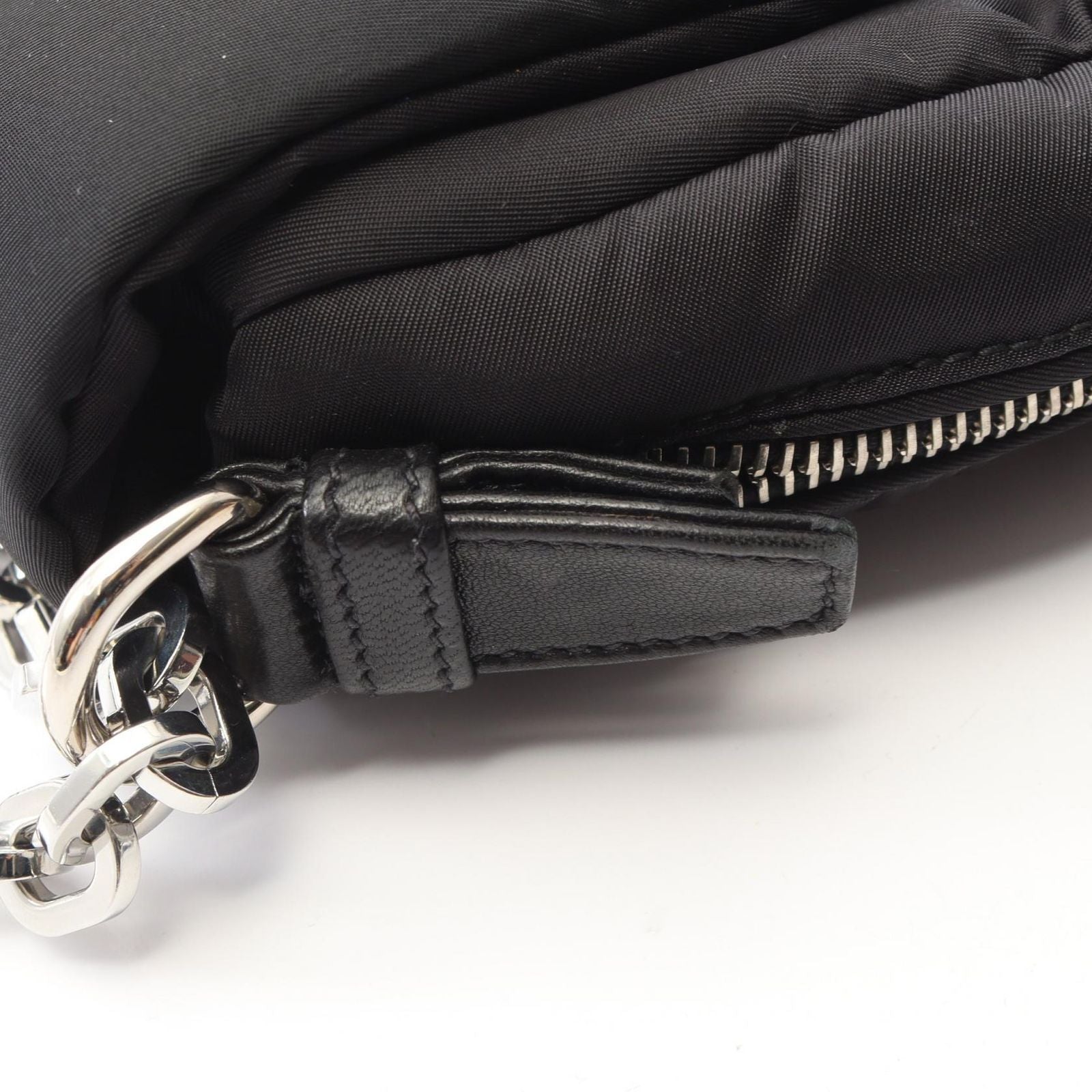 Prada Shoulder Bag Tessuto Bomber Black Nylon Leather Chain — view 6