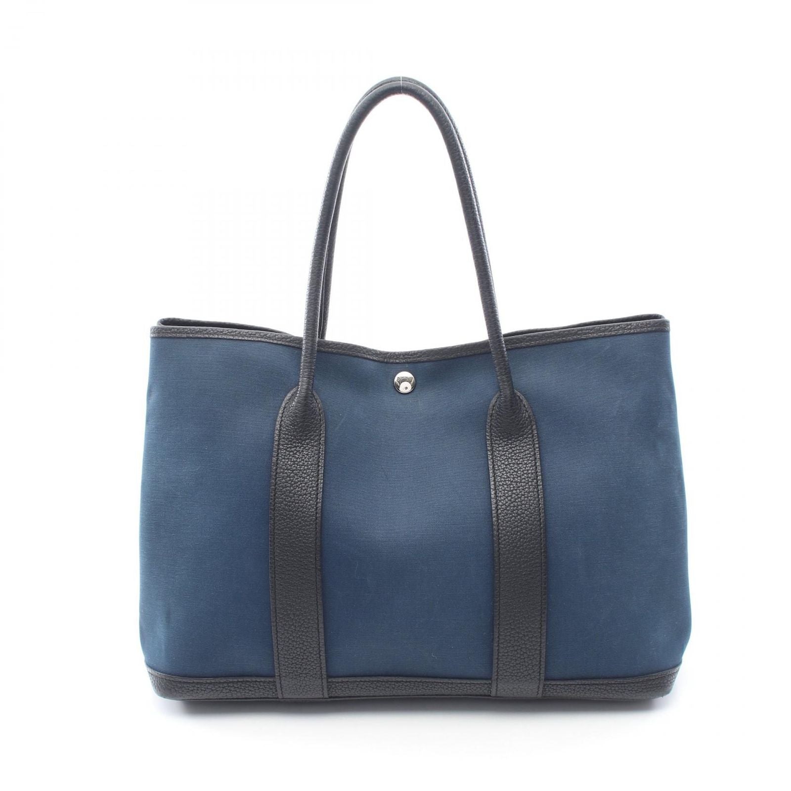 Hermes Tote Garden Party PM Blue New Black Leather Canvas