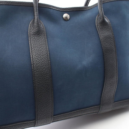 Hermes Tote Garden Party PM Blue New Black Leather Canvas — view 8