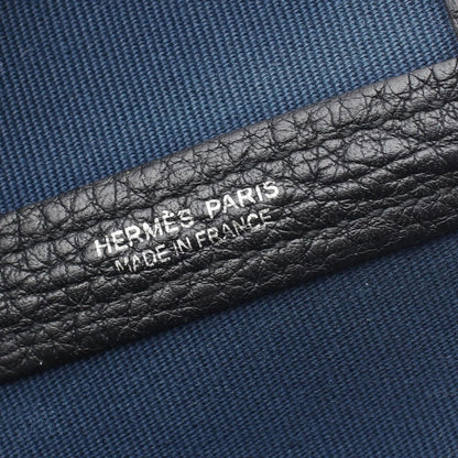 Hermes Tote Garden Party PM Blue New Black Leather Canvas — view 4