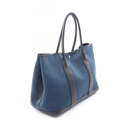 Hermes Tote Garden Party PM Blue New Black Leather Canvas — view 2