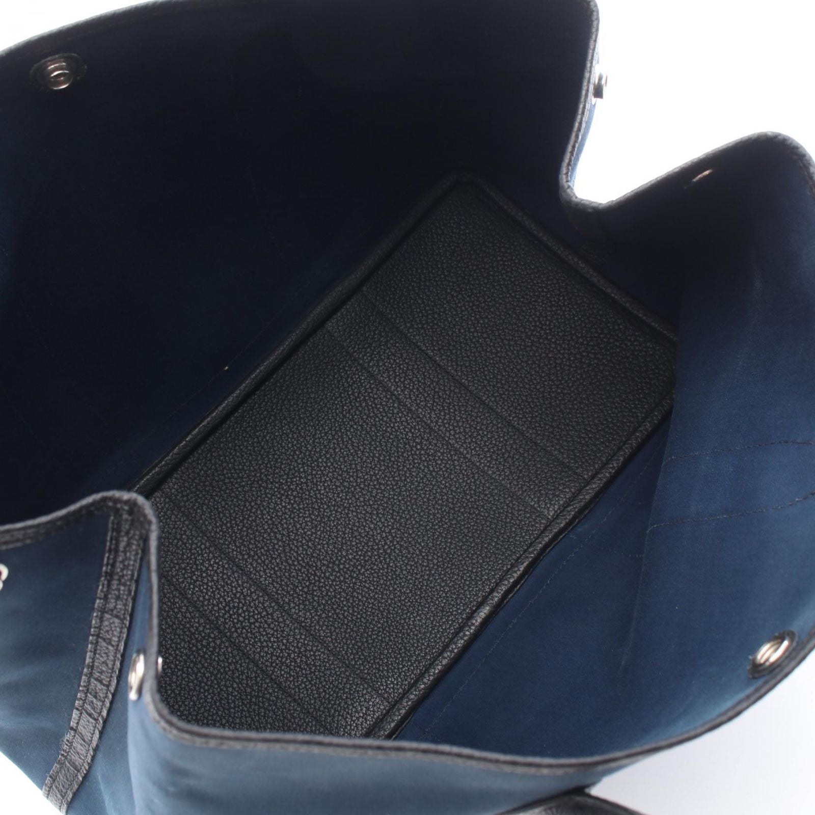 Hermes Tote Garden Party PM Blue New Black Leather Canvas — view 3