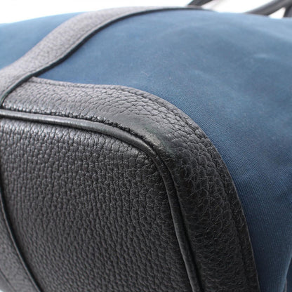Hermes Tote Garden Party PM Blue New Black Leather Canvas — view 9