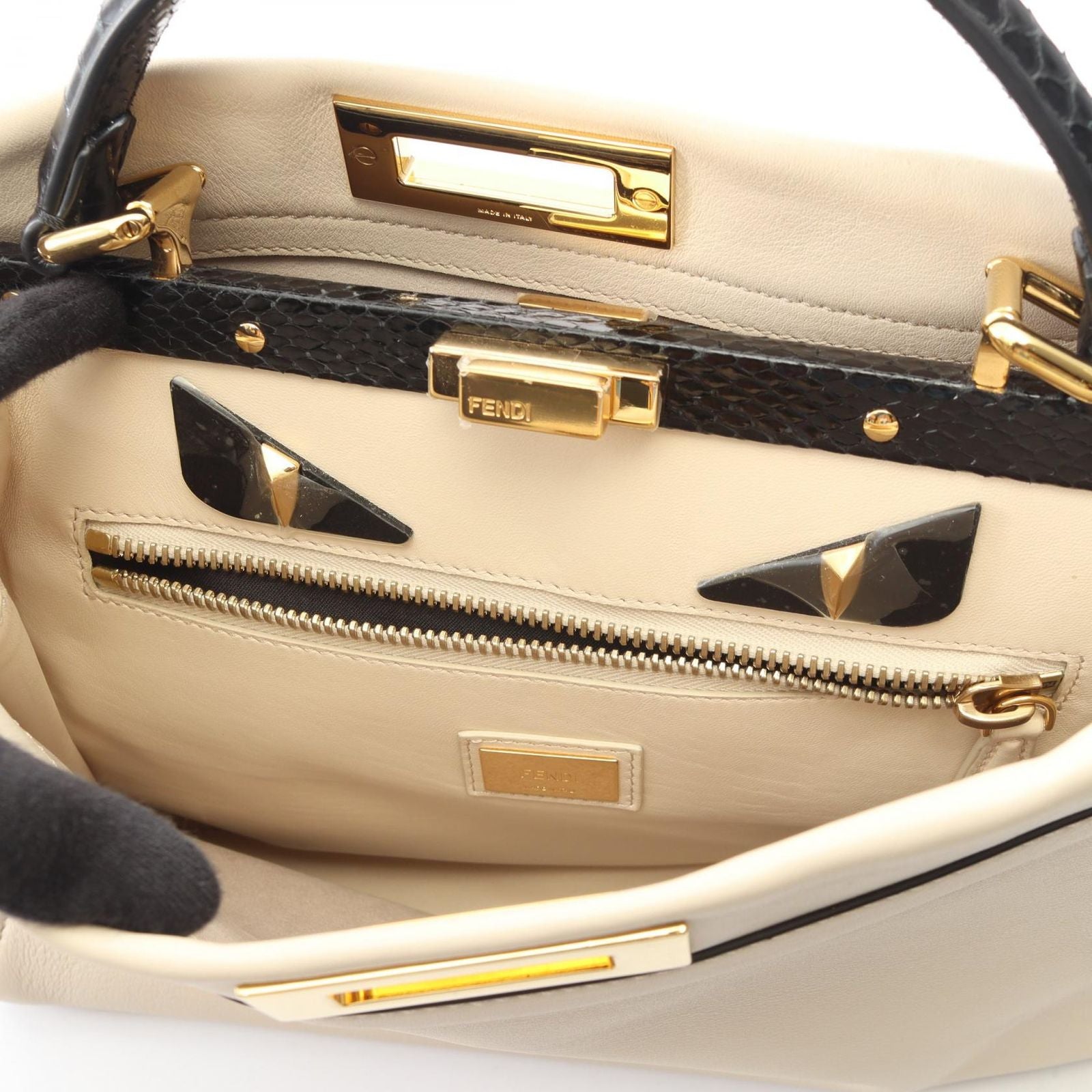 Fendi Handbag Peekaboo Regular Goods Mon Star Eye 2-Way Cream Black Leather — view 9