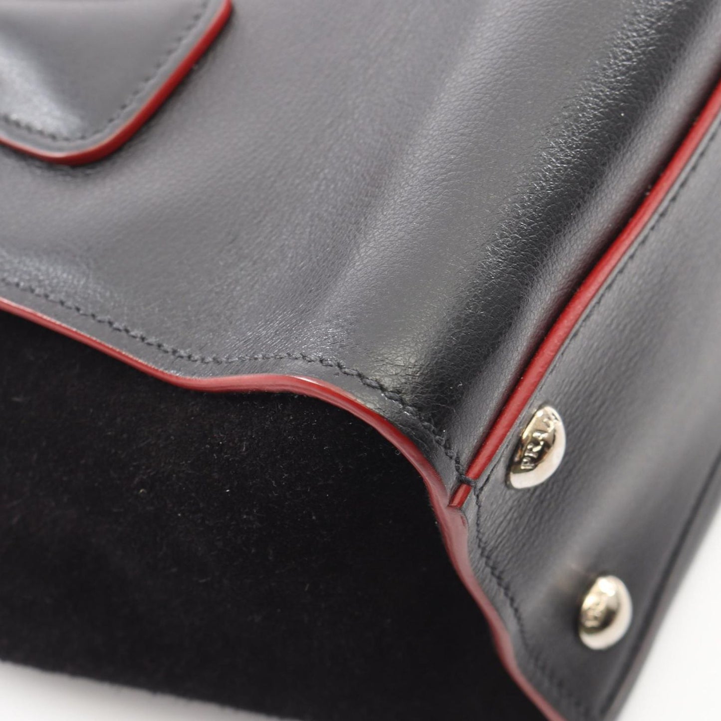 Prada Handbag Glace Calf Scam 2-Way Black Leather Suede — view 7