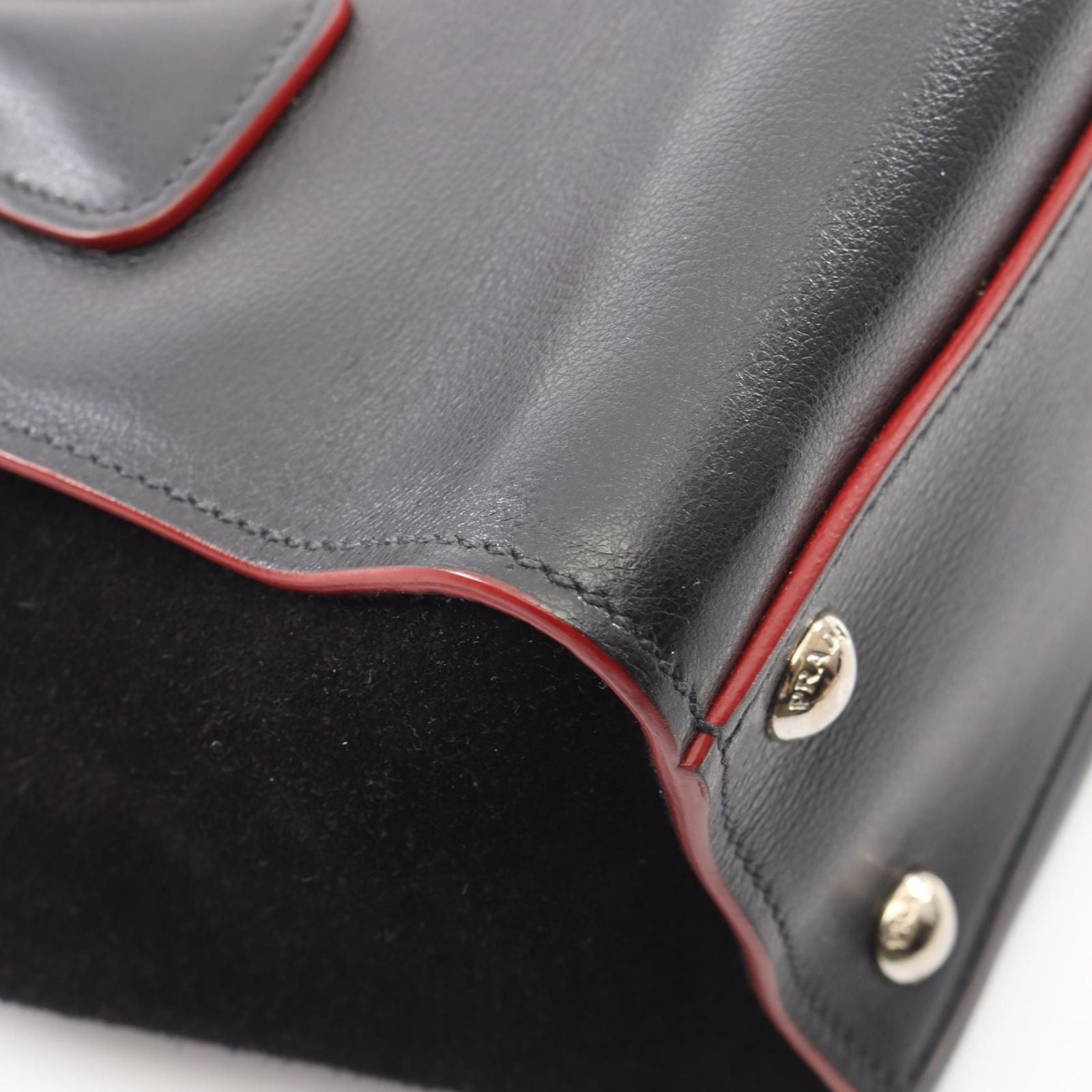 Prada Handbag Glace Calf Scam 2-Way Black Leather Suede — view 7