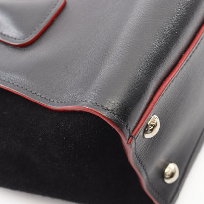 Prada Handbag Glace Calf Scam 2-Way Black Leather Suede — view 7