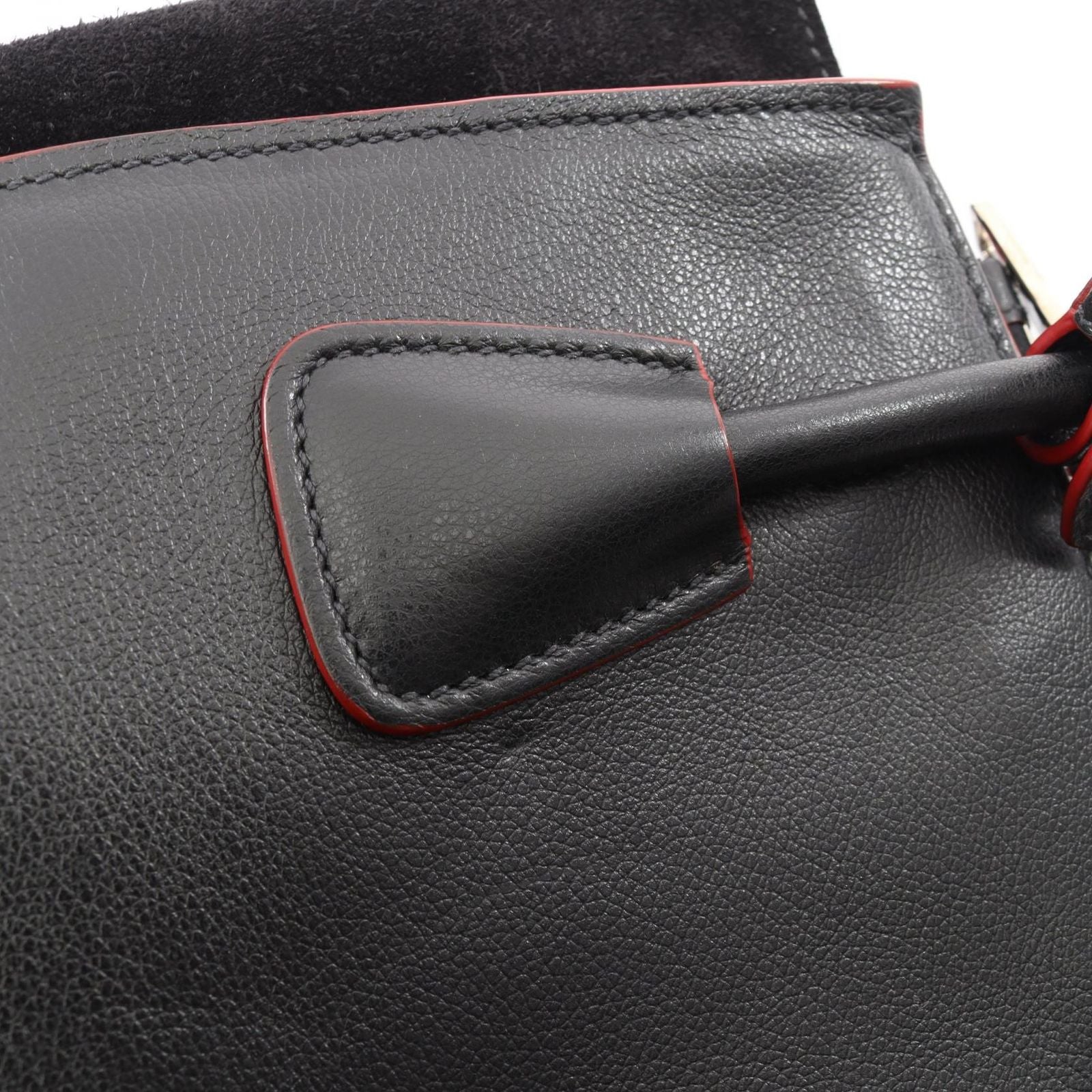 Prada Handbag Glace Calf Scam 2-Way Black Leather Suede — view 8