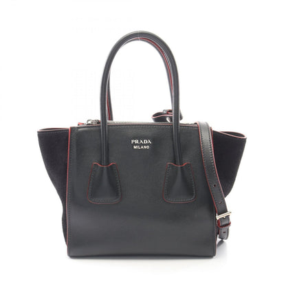 Prada Handbag Glace Calf Scam 2-Way Black Leather Suede