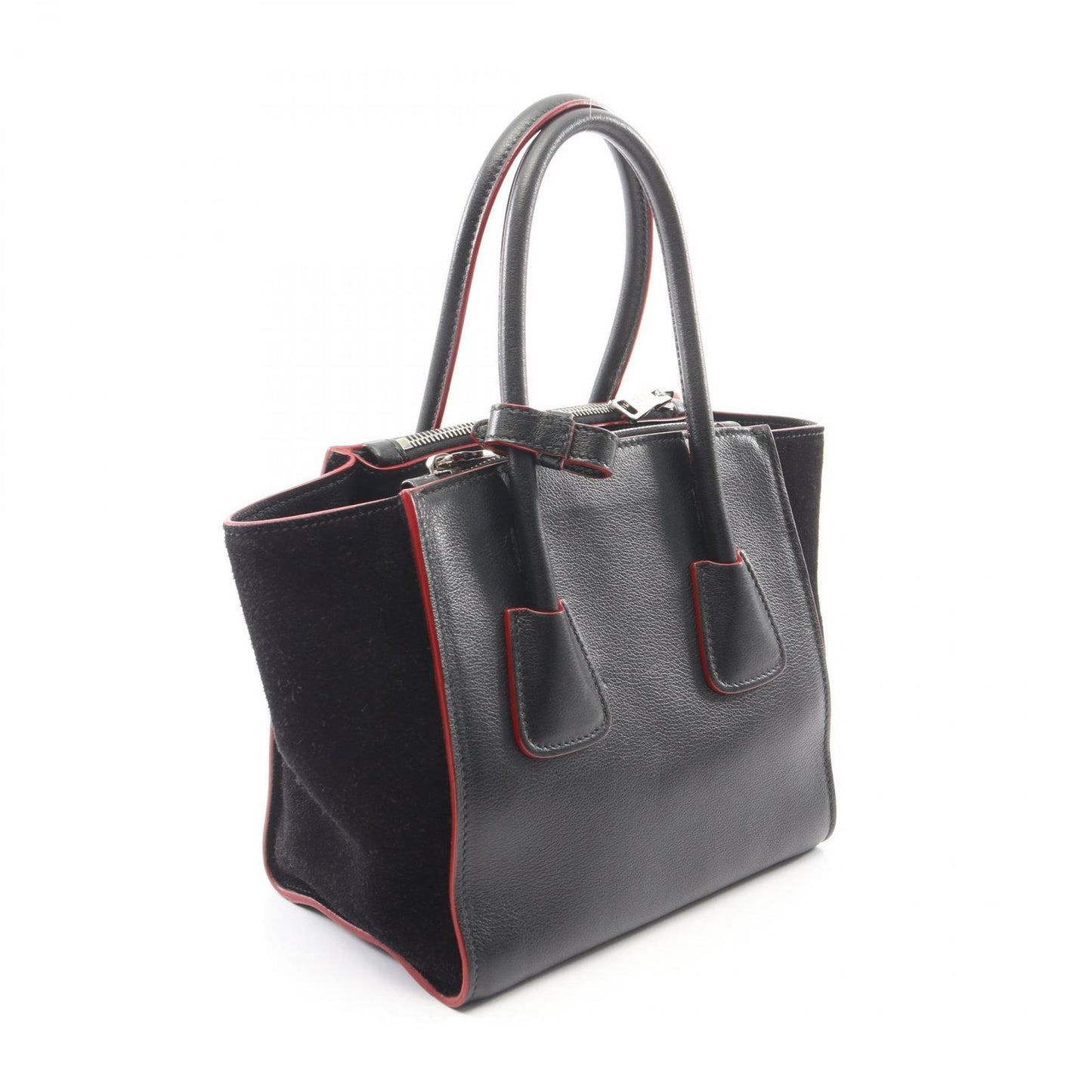 Prada Handbag Glace Calf Scam 2-Way Black Leather Suede — view 2