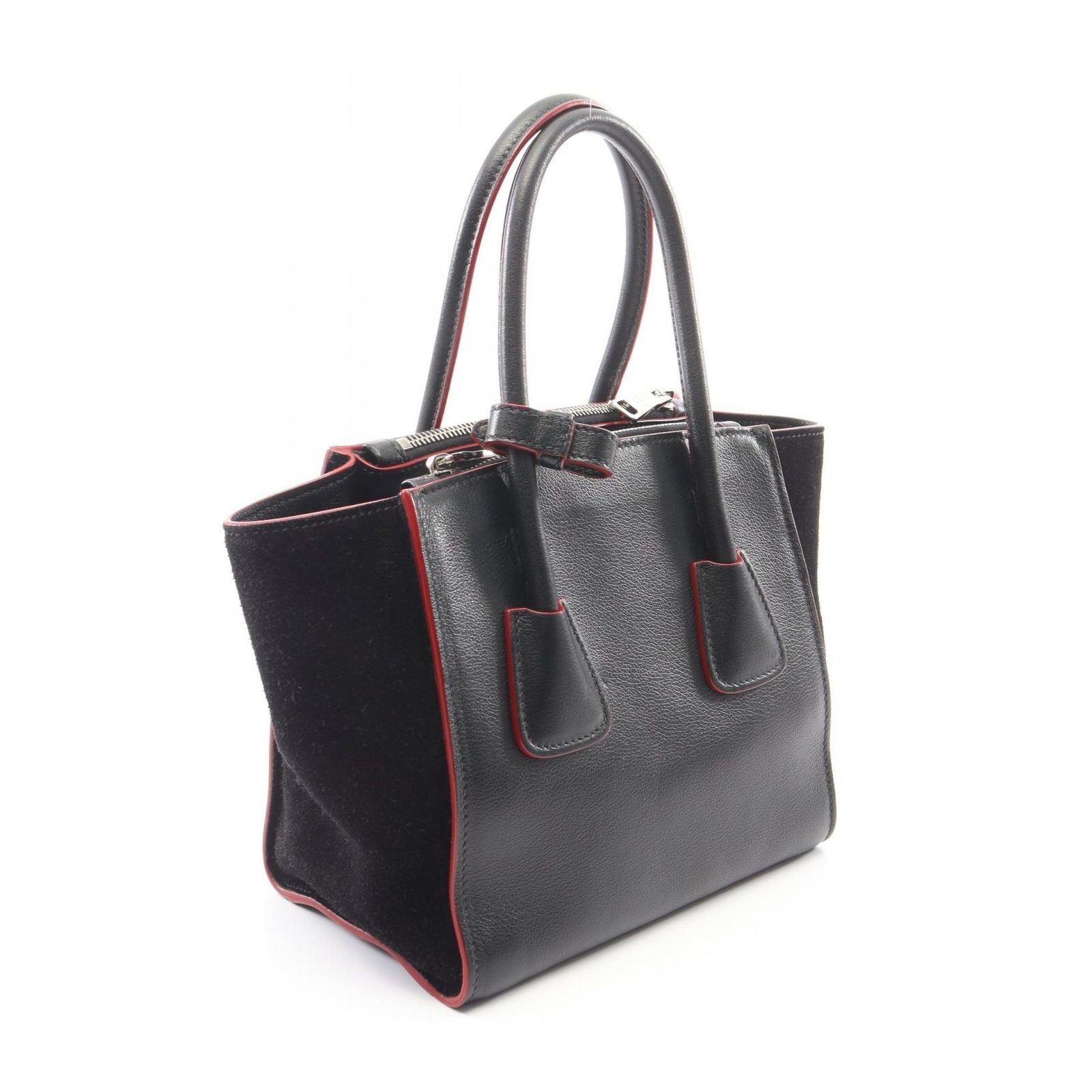 Prada Handbag Glace Calf Scam 2-Way Black Leather Suede — view 2