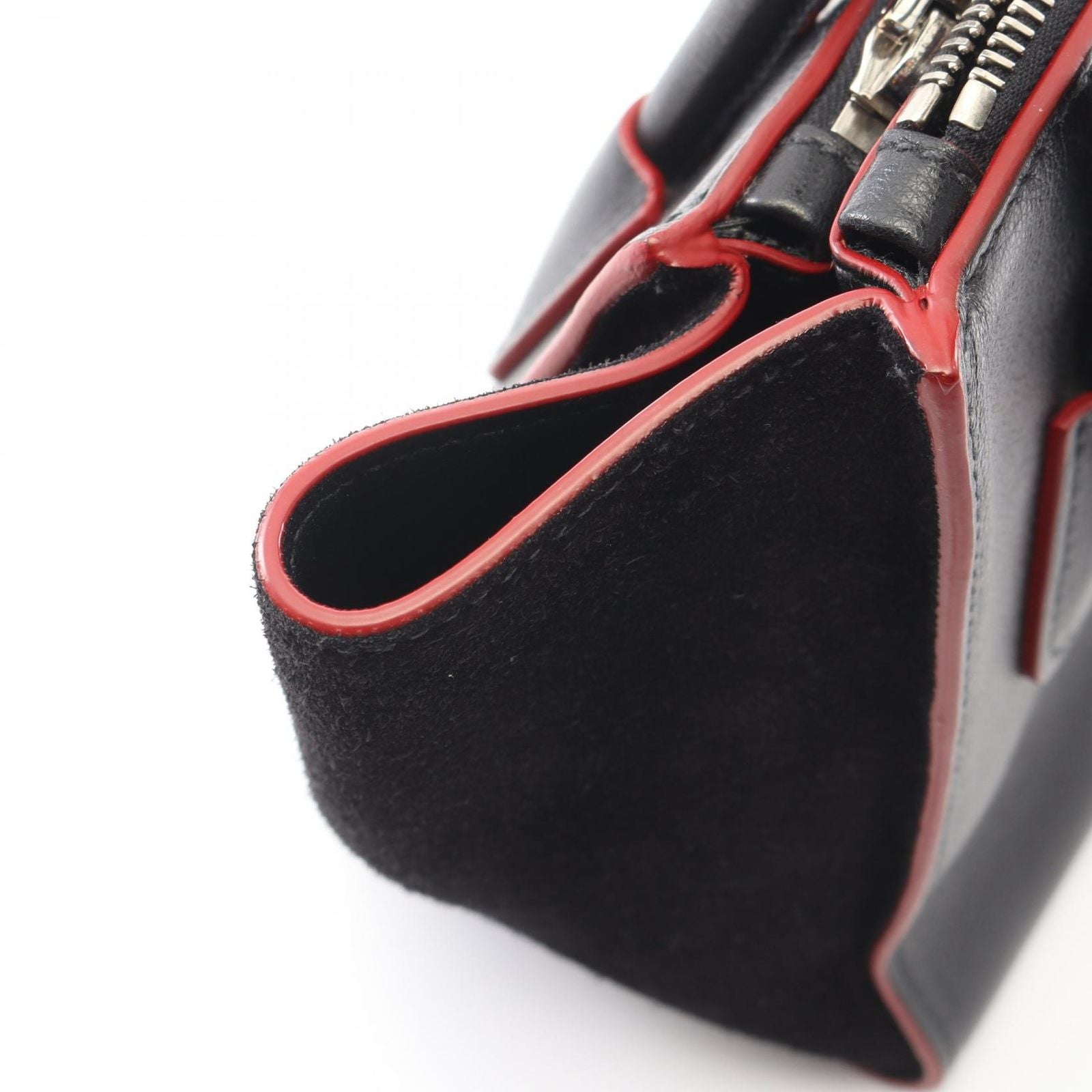Prada Handbag Glace Calf Scam 2-Way Black Leather Suede — view 5