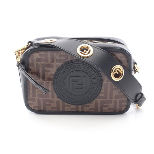 Fendi Shoulder Bag Cam Zucca Brown Black Canvas Leather