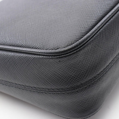 Prada Shoulder Bag Saffiano Travel Black Leather Triangle Logo — view 5