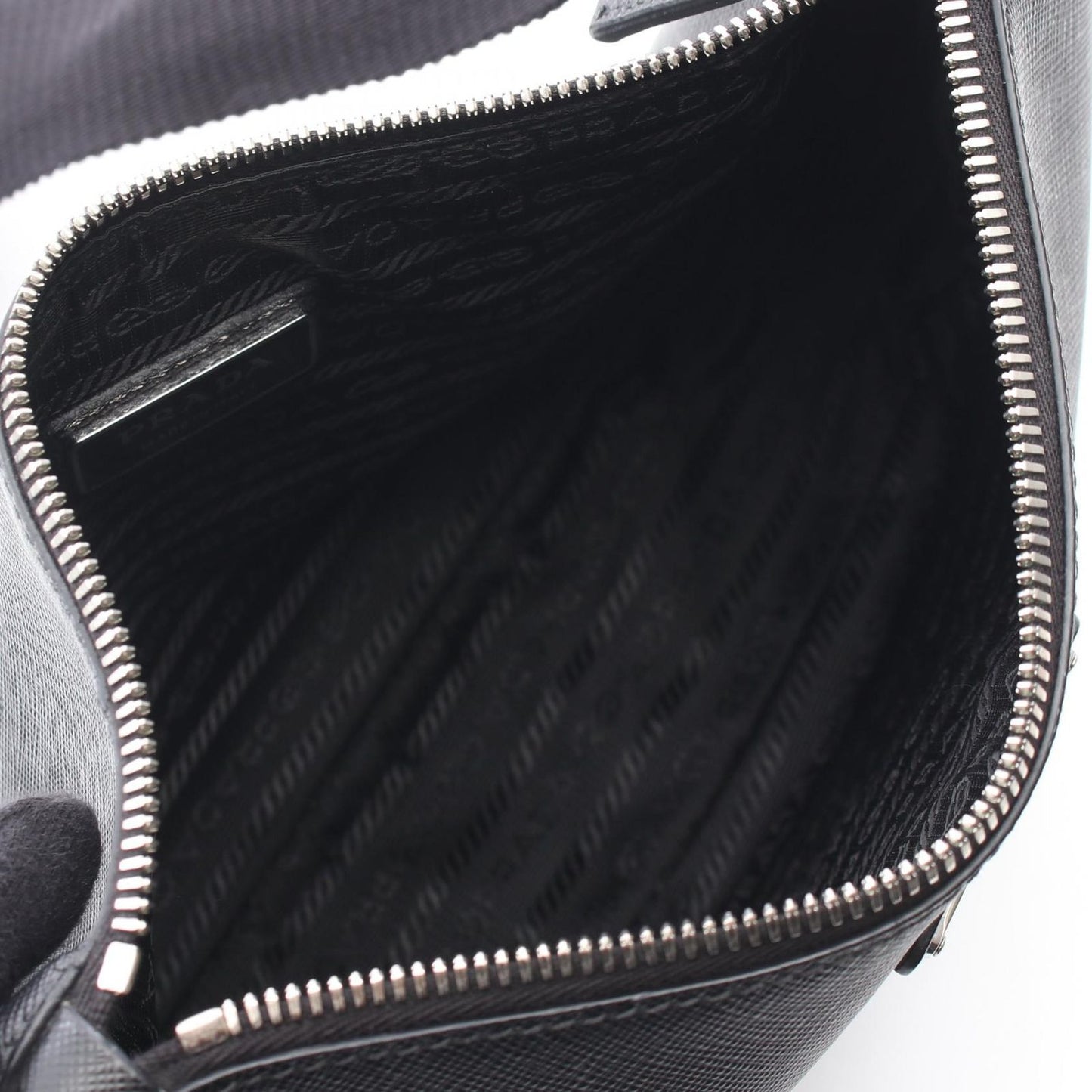 Prada Shoulder Bag Saffiano Travel Black Leather Triangle Logo — view 3