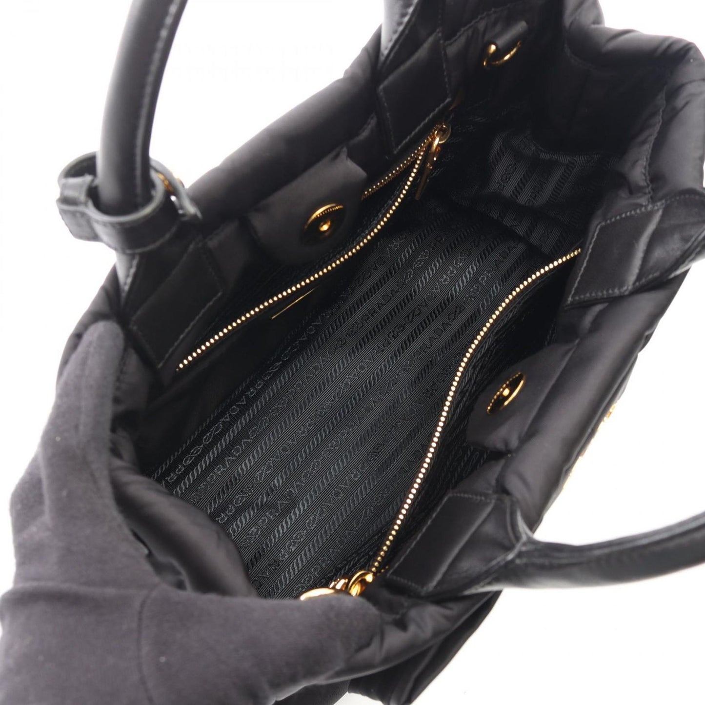 Prada Handbag Tessuto Bomber Ribbon 2-Way Black Nylon Leather — view 3