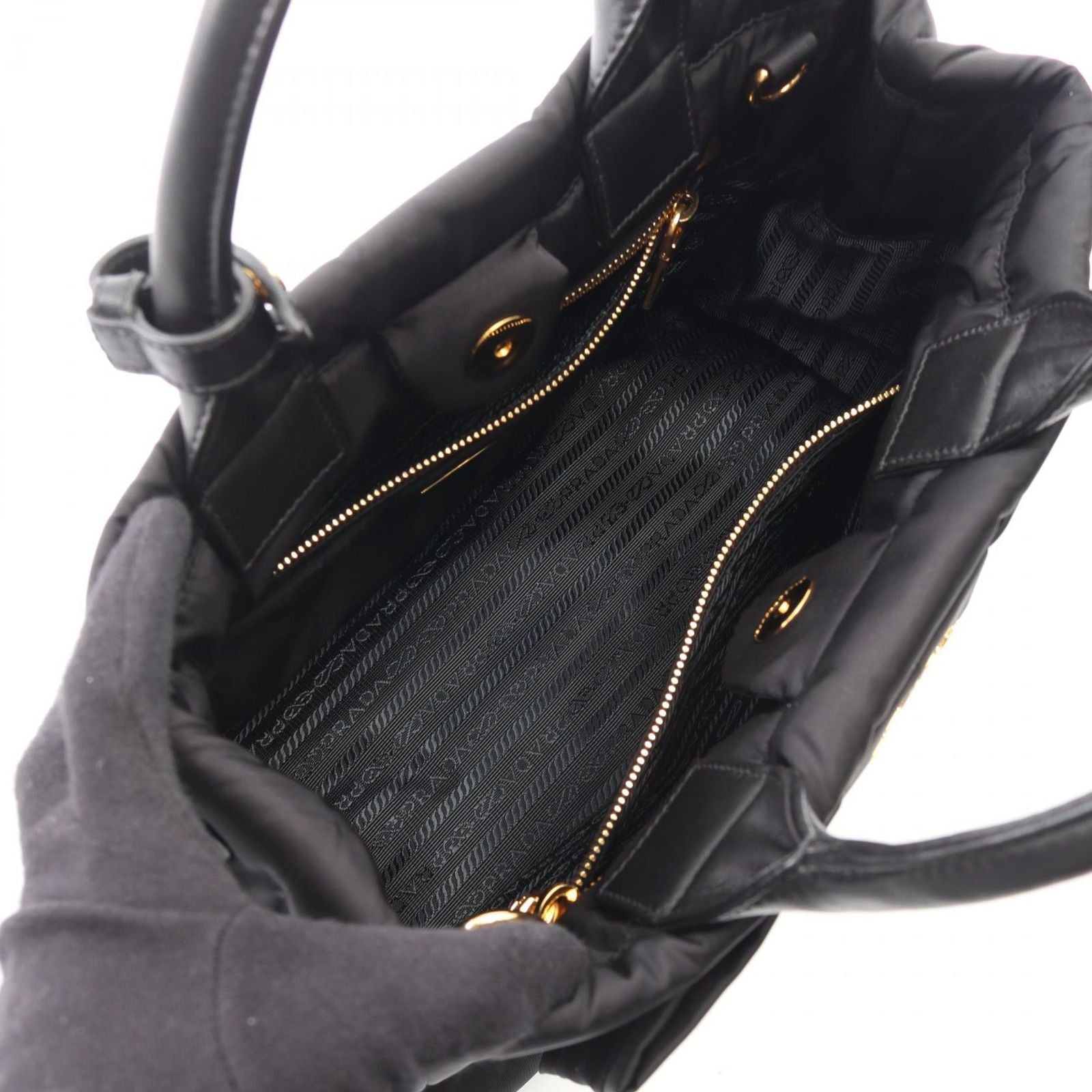 Prada Handbag Tessuto Bomber Ribbon 2-Way Black Nylon Leather — view 3