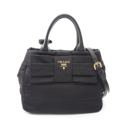 Prada Handbag Tessuto Bomber Ribbon 2-Way Black Nylon Leather