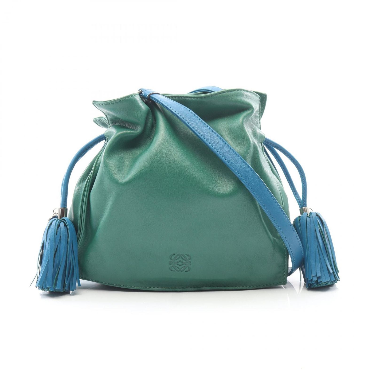 Loewe Shoulder Bag Flamenco 22 Tassel Green Blue Leather